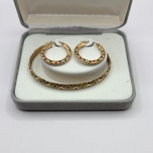 Vintage Elegant Gold and Multicolor Hoop Earrings and Bracelet Set